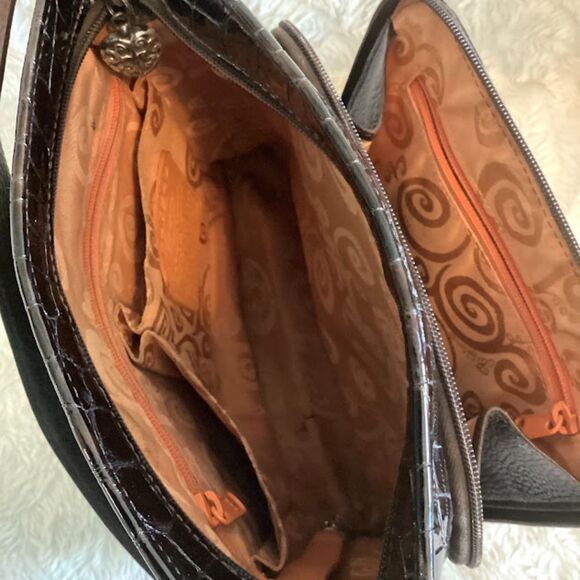 Brighton Sonny Moc Croc Patent Leather Organizer Wallet Shoulder Bag in Brown - Picture 9 of 10